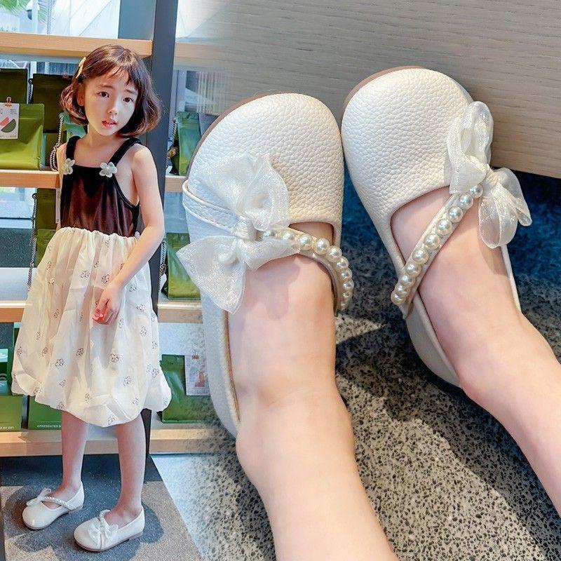 Giày Công Chúa Trẻ Em, Đế Mềm, Thiết Kế Ngọc Trai, Giày Lười, Thích Hợp Cho Bé Gái, Giày Màu Nude, Phong Cách Mary Jane, Thoải Mái, Giày Biểu Diễn Đầu Tròn, Bộ Sưu Tập Thu / Hè 2024 1