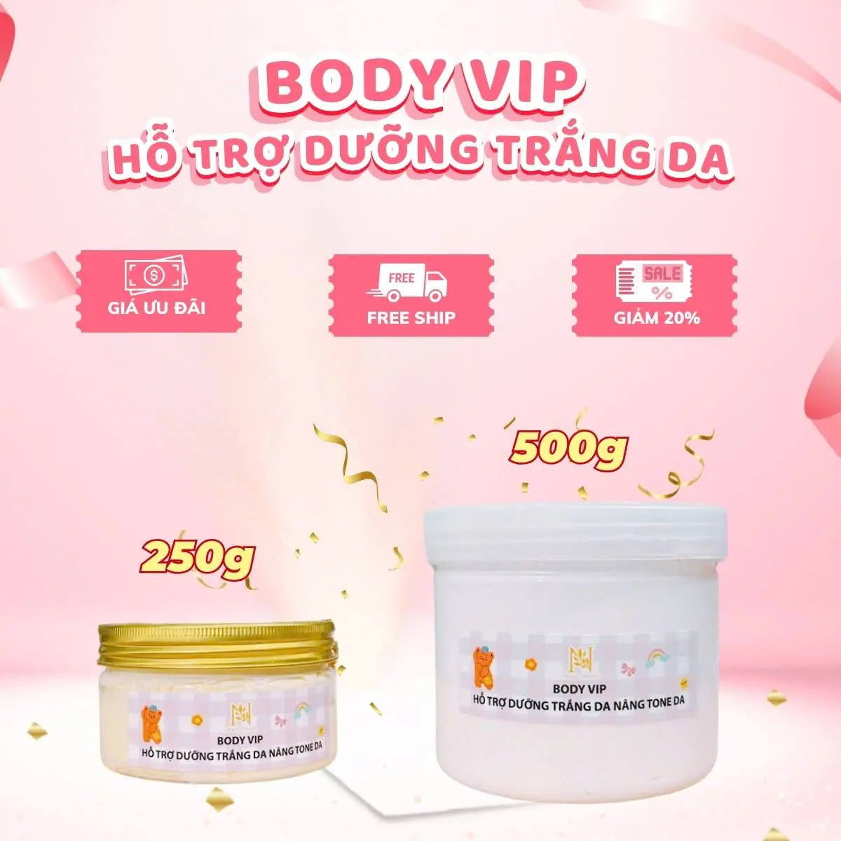 [NHƯ NHƯ KEM TRỘN] Body Vip Hỗ Trợ Dưỡng Trắng Da, Giúp Làm Mịn Da 250g và 500g