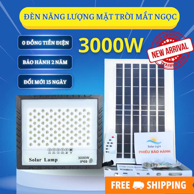  Đèn Năng Lượng Mặt Trời Mắt Ngọc Solar Light 3000W Đèn có thấu kính chống loá mắt. Điều khiển từ xa - Cảm biến ngày đêm. Tự đông bật tắt. Không sử dụng điện Có đèn báo % pin. An toàn Tiết kiệm đèn nang  luong 