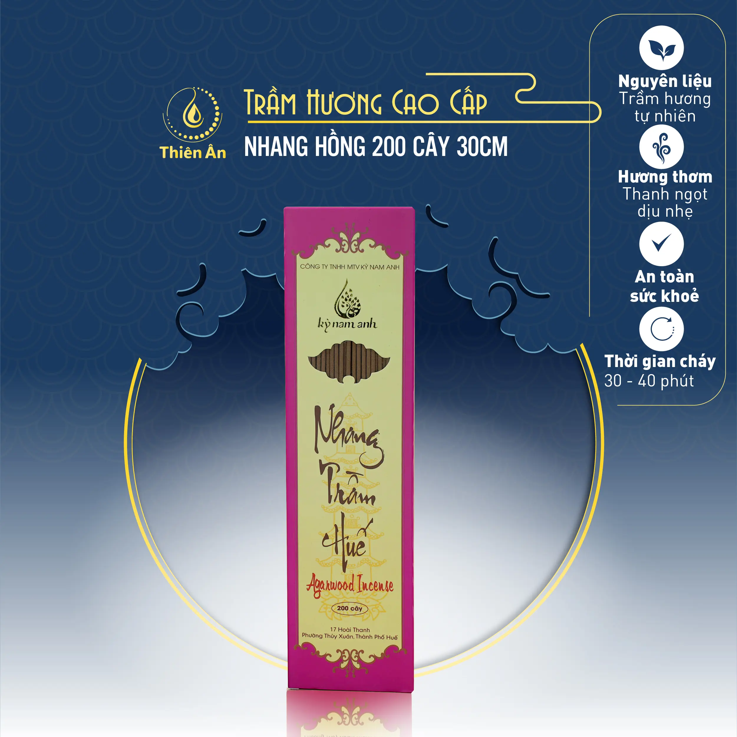 Nhang trầm Hồng Ngọc Kỳ Nam Anh - Hộp 200 cây - 30cm - Loại phổ thông - Dầu Thơm Phòng Nước Hoa