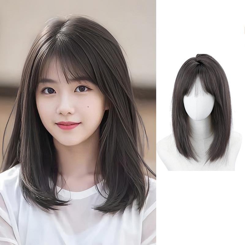 Wig Mid-length Straight Hair Full Head Cover Natural One-Piece Fashion Clavicle Hair Lightweight Breathable Wig Head Cover 1