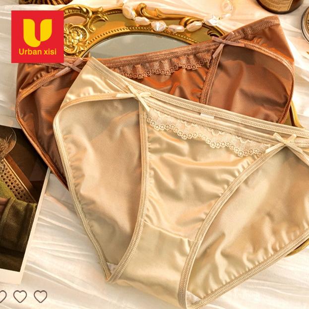 Đồ Lót Nữ Phong Cách Pháp, Chất Liệu Satin, Thiết Kế Ren, Cạp Thấp, Chất Liệu Lụa Lạnh Và Cotton, Thoải Mái Và Thoáng Khí, Quần Sịp, Quần Đùi Liền Mạch, Thích Hợp Cho Bé Gái, Đầu Có Đáy Quần