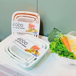 Set 6 món rổ kèm chậu bộ 3 rổ và chậu, thau nhựa rửa rau củ đựng hoa quả trái cây 2 lớp hình tròn chất liệu nhựa PP 8