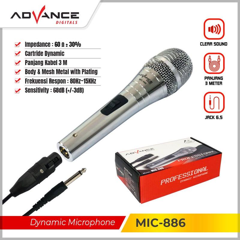 【Garansi 1 tahun】ADVANCE Mic Kabel Jack Besar 6.5mm Karaoke Panjang MIC-886 Profesional Dynamic Microphone 0