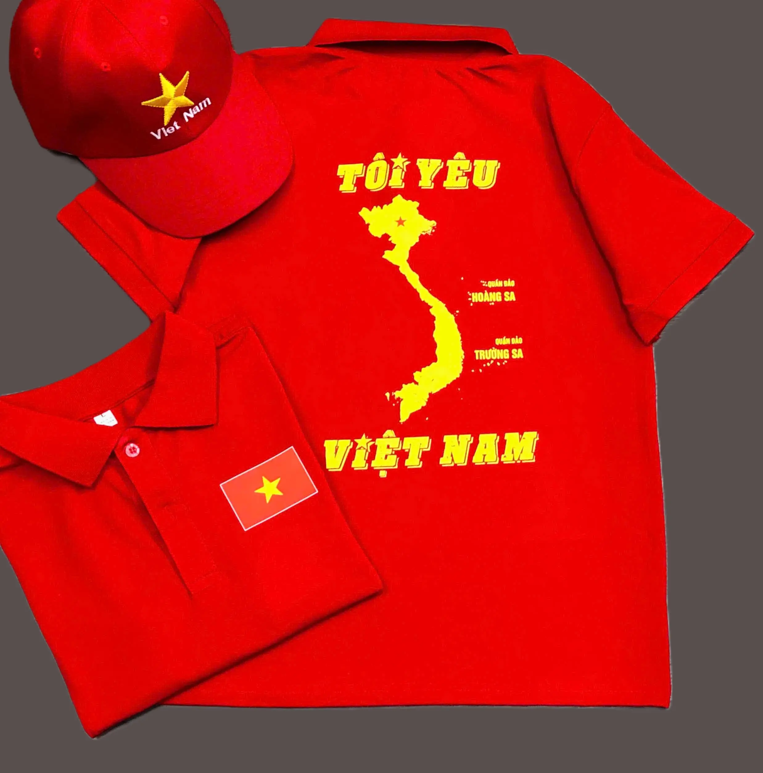 Áo polo HOÀNG SA- TRƯỜNG SA , Áo cờ đỏ Việt Nam ,Áo cờ đỏ sao vàng , Áo thun cotton đủ size nam nữ từ 6kg -110kg Menswear Ngắn Tay Có Cổ Shirt