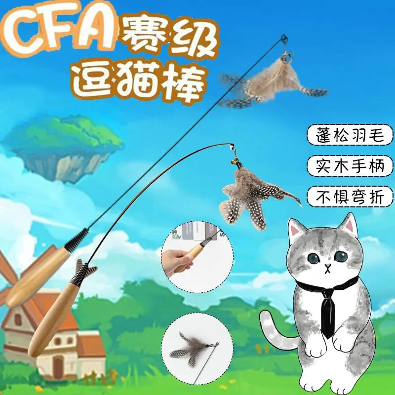 Đầu Trêu ghẹo mèo, Cấp CFA, Tay cầm bằng gỗ, Dây thép, Mô phỏng côn trùng, Cỡ Nhỏ Thích hợp cho mèo, Đầu thay thế lông vũ, Năm 2025, HTK có 514 người 1