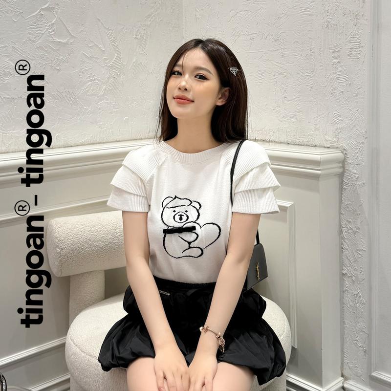 TINGOAN - Áo len xù dáng lửng nm ngắn tay thêu hình gấu BEAR BABY WH phiên bản mới nhất T2.2025ơn 2cm
