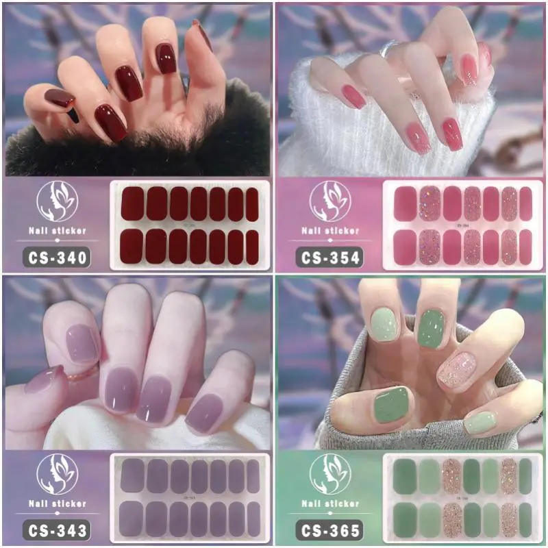 Baking-Free Gel Nail Stickers Nail Applique Waterproof Nails Stickers Patch Solid Color Onion Powder Jump Color Gradient Color Full Stickers