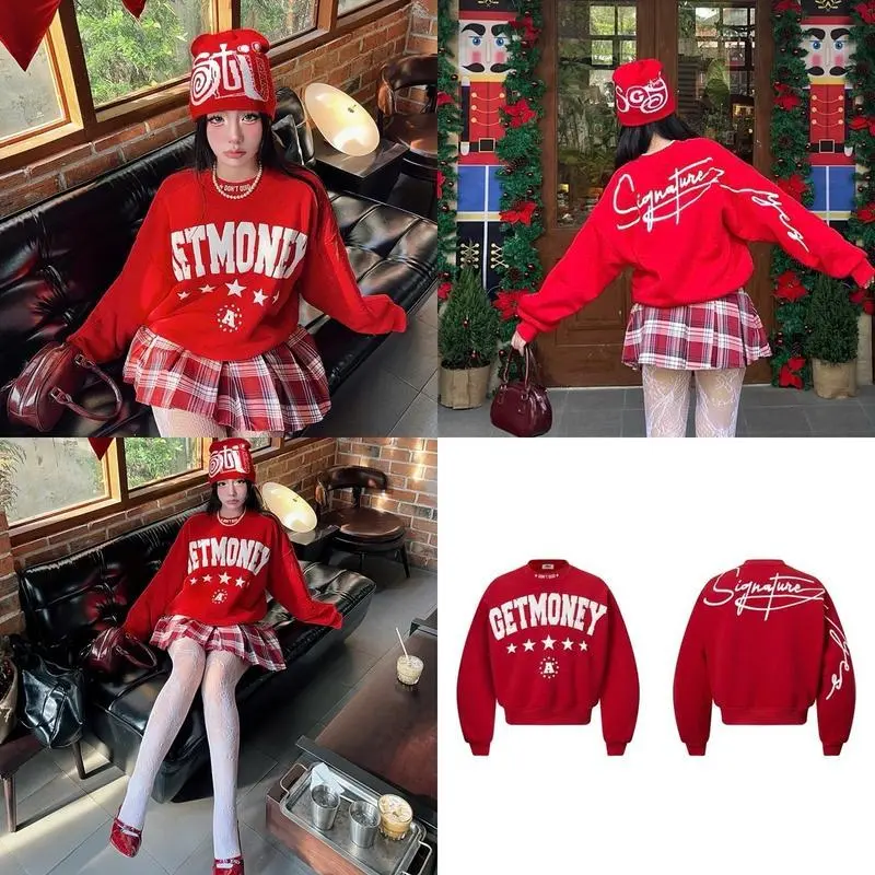 Áo Nỉ Sweater GET MONEY GonZstudio Áo Nỉ Dài Tay Form Boxy Tay Phồng In Nổi 5D VAStore Nữ Hoodie Women Màu Đỏ