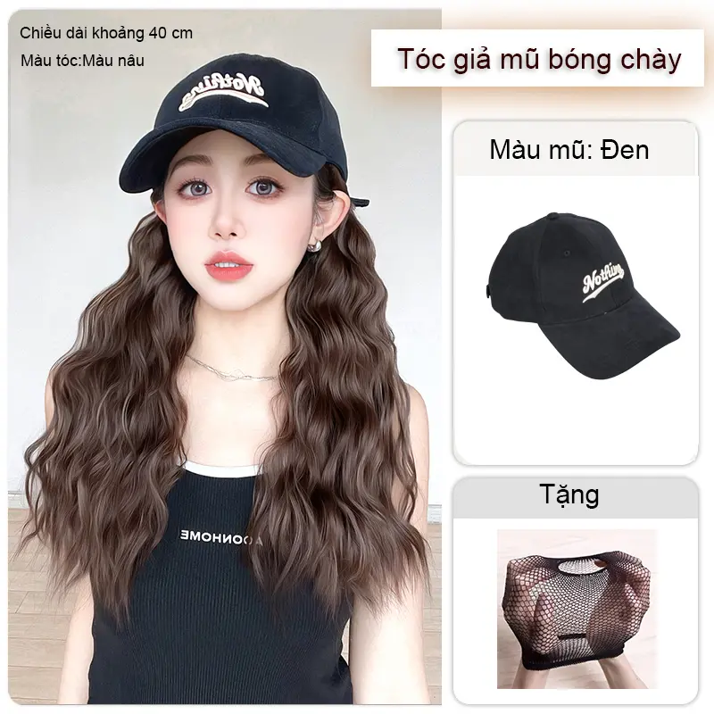 Nothing Mũ Lưỡi Trai Kèm Tóc Giả Xoăn Dài Tự Nhiên Không Đường May Dễ Thương Có Thể Điều Chỉnh Cho Nữ Wig 3