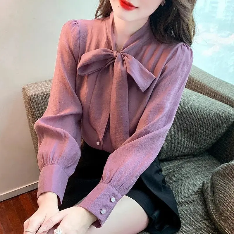 Áo Sơ Mi Voan Dài Tay, Thiết Kế Nơ Cao Cấp, Dành Cho Nữ, Bộ Sưu Tập Mùa Thu 2024, Phong Cách Phương Tây Dễ Phối Đồ Hàng Mới Về, Áo Sơ Mi Nhỏ Áo Mùa Thu 0