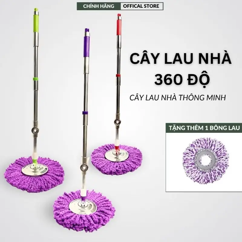 (Mua 1 tặng 1) Cây lau nhà inox Thái xoay 360 độ cao cấp - Xuất xứ: Hàng Nhập khẩu Làm Sạch