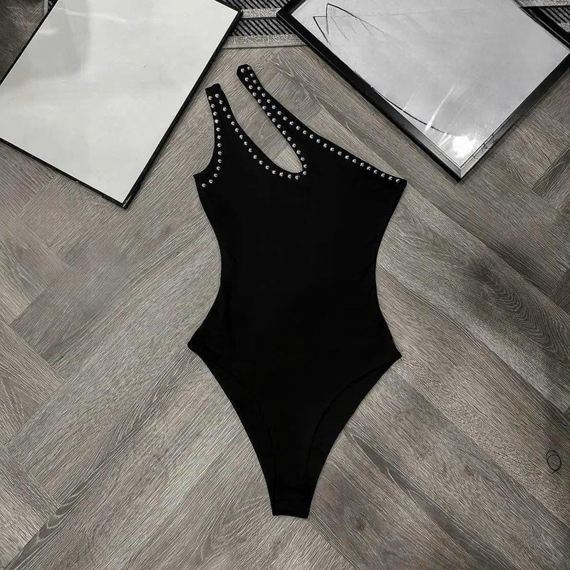 Bodysuit nữ bikini viền hạt hở 1 bên vai jumpsuit đi biển - 0067 top women áo liền thân