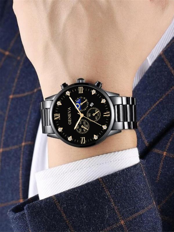 Men's Business Fashion Rhinestone Decor Analog Quartz Watch, Fashion Watch for Party, Daily Clothing Decor, Trendy All-match & Exquisite Modern Watch for Birthday Gifts without Box 2