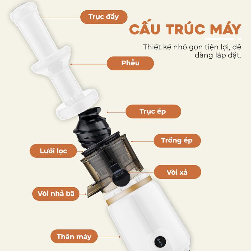 Máy ép chậm mini Venko, Xay sinh tố ép kiệt nước đến 98%, Lưới lọc 0,1mm siêu nhỏ, Công suất 150W máy  ép 5