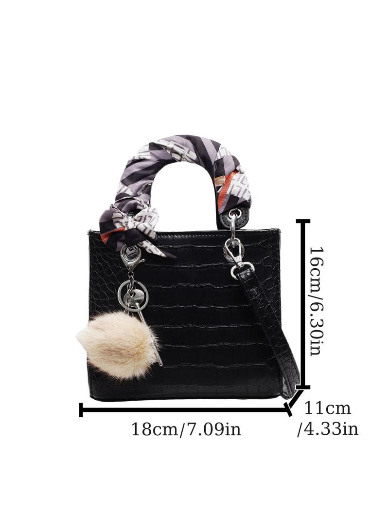 Product Introduction of Women's Fashionable Crocodile Embossed Crossbody Bag, Casual Versatile Shoulder Bag with Scarf Decor, Trendy All-match Commuter Bag for Daily Used 1