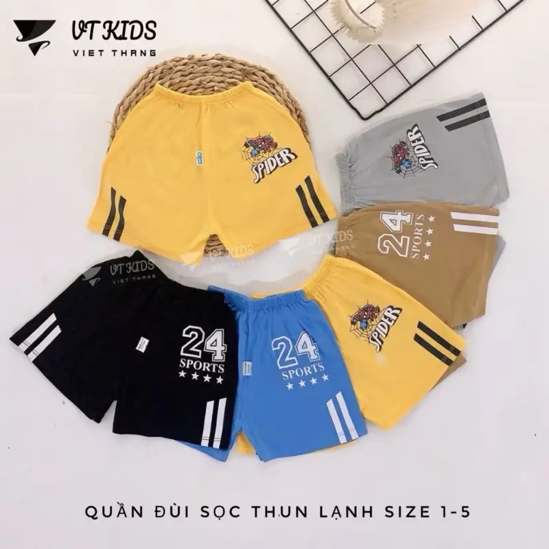 Combo 10 Quần Đùi Cộc Chất Vải Thun Lạnh In Thể Thao Cho Bé Trai,Bé Gái Từ 5-15Kg,Chất Vải Mát,Mềm Mại, Thấm Hút Mồ Môi
