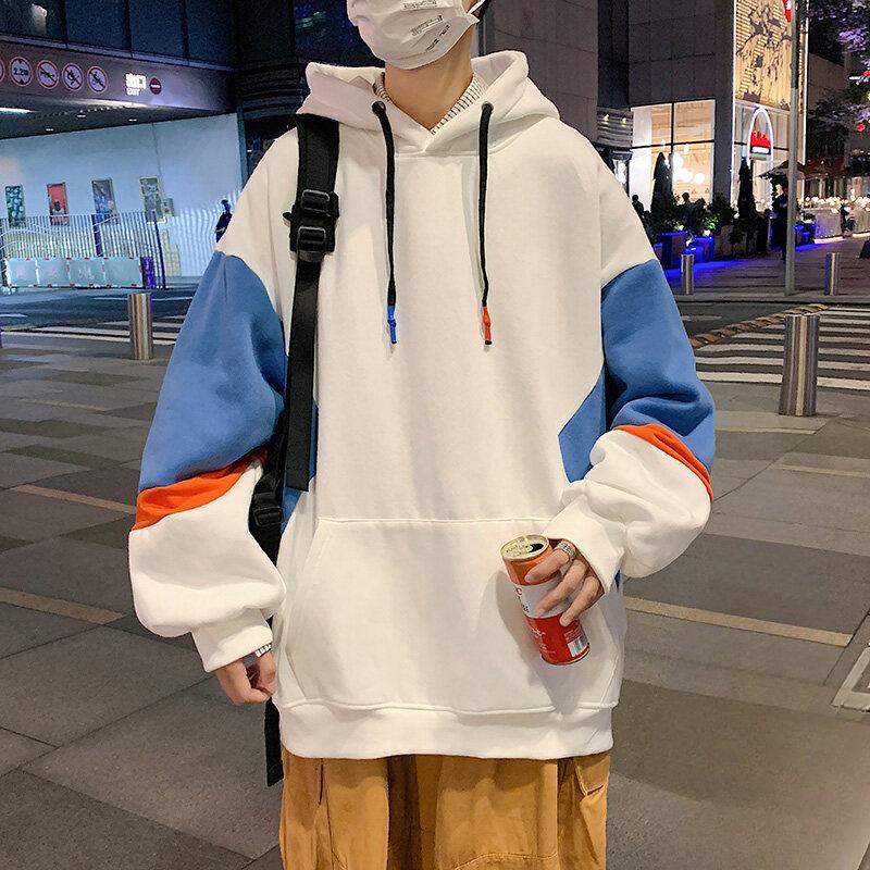 Áo Hoodie Nam, Dáng Rộng, Hợp Xu hướng, Dành Cho Thanh Thiếu Niên Và Học Sinh, Màu Tương Phản, Áo Áo Chui Đầu Dài Tay, Thích Hợp Cho Các Cặp Đôi, Áo Len 3