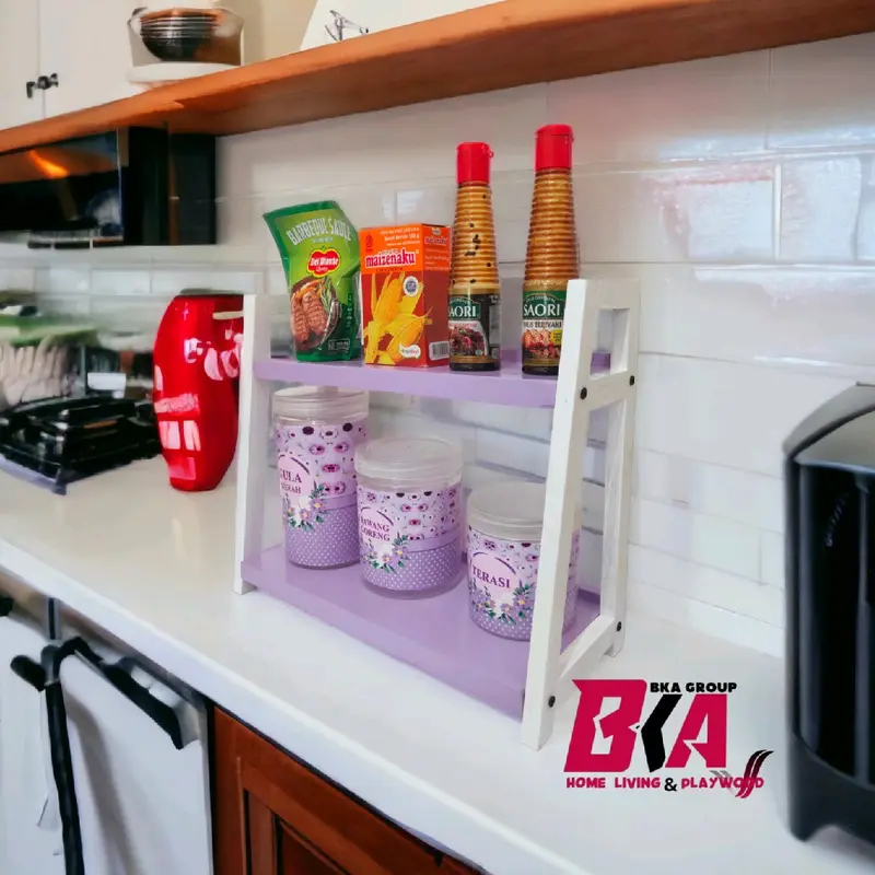 RAK BUMBU DAPUR 2 SUSUN XAVIER/SERBAGUNA/RAK KOSMETIK MULTIFUNGSI/RAK ESTETIK WARNA WARNI/PENYIMPANAN TOPLES BUMBU Kayu Ambalan 2