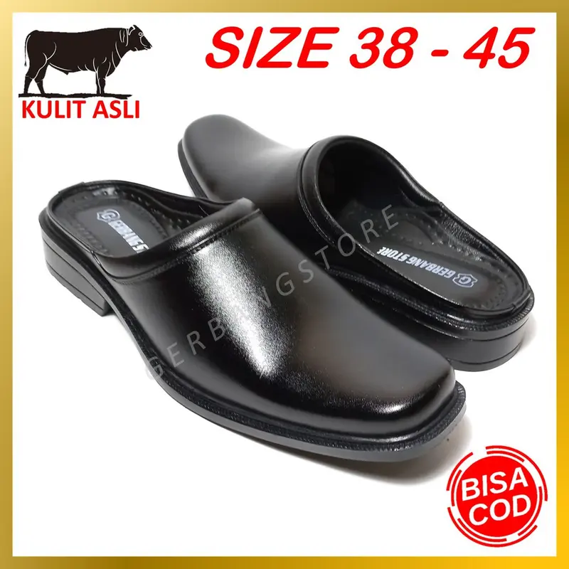 Sepatu Sandal Slop Kulit Asli Sapi Kantor Dinas Resmi Pesta Pantofel Formal Big Size 38-45 Pria Shoes 0