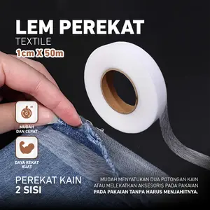 AB257 Lem Som Perekat Kain 2 Sisi Lem Textil Visofix Lem Dua Sisi Lebar 1cm x 50m Lem Perekat Kain Lem Tekstil Sum Som Perekat Tektile