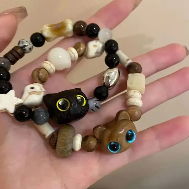 Vòng Tay Dệt Mèo, Chất Liệu Gốm Thiết Kế Đặc Biệt Phong Cách Instagram Hoạt Hình Màu Đen, Thích Hợp Cho Mèo, Vòng Tay Cặp Đôi, Quà Tặng Bạn Gái