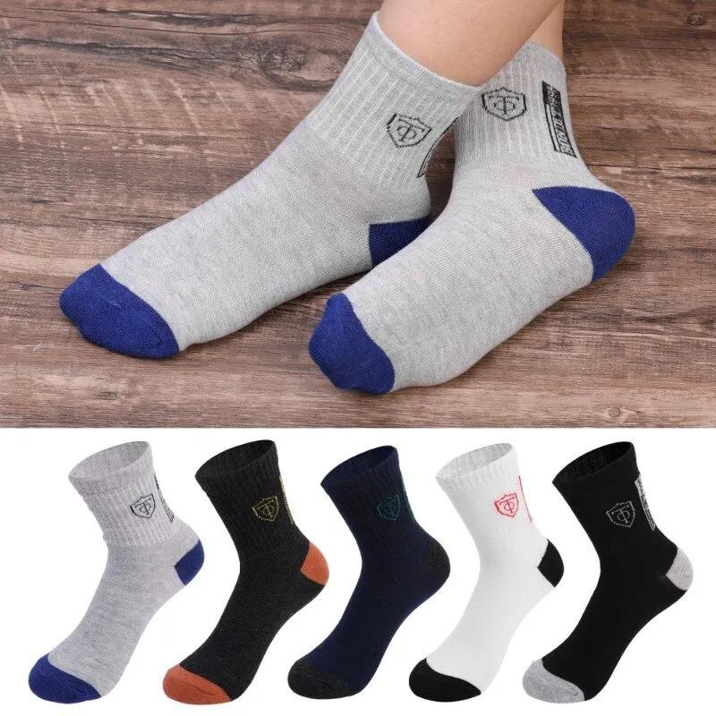 Tất Dài Tất Cả Mùa Cho Nữ Và Nam, 5 Đôi, Phong Cách Thường Ngày Thấm Hút Mồ Hôi Thể Thao, Thích Hợp Cho Mùa Thu Và Mùa Đông, Màu Trơn Ấm Áp, Tất Công Sở 1