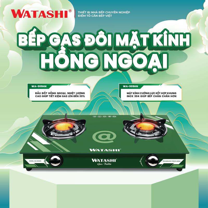 BẾP GAS ĐÔI HỒNG NGOẠI WATASHI WA - 909HN (MẪU MỚI) TOÀN THÂN INOX CHẮC CHẮN