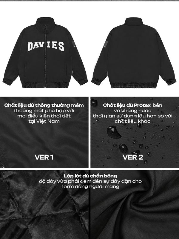 Áo khoác chần bông nam nữ DAVIES thêu nổi màu đen form rộng, dù kháng nước Label Cotton-Padded Jacket local brand 5
