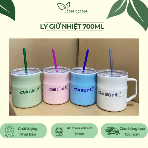 Ly giữ nhiệt 700ml Tân Lập Thành- kèm ống hút, nhựa 2 lớp giữ nhiệt tốt, thiết kế có quai cầm chắc chắn nhỏ gọn 0