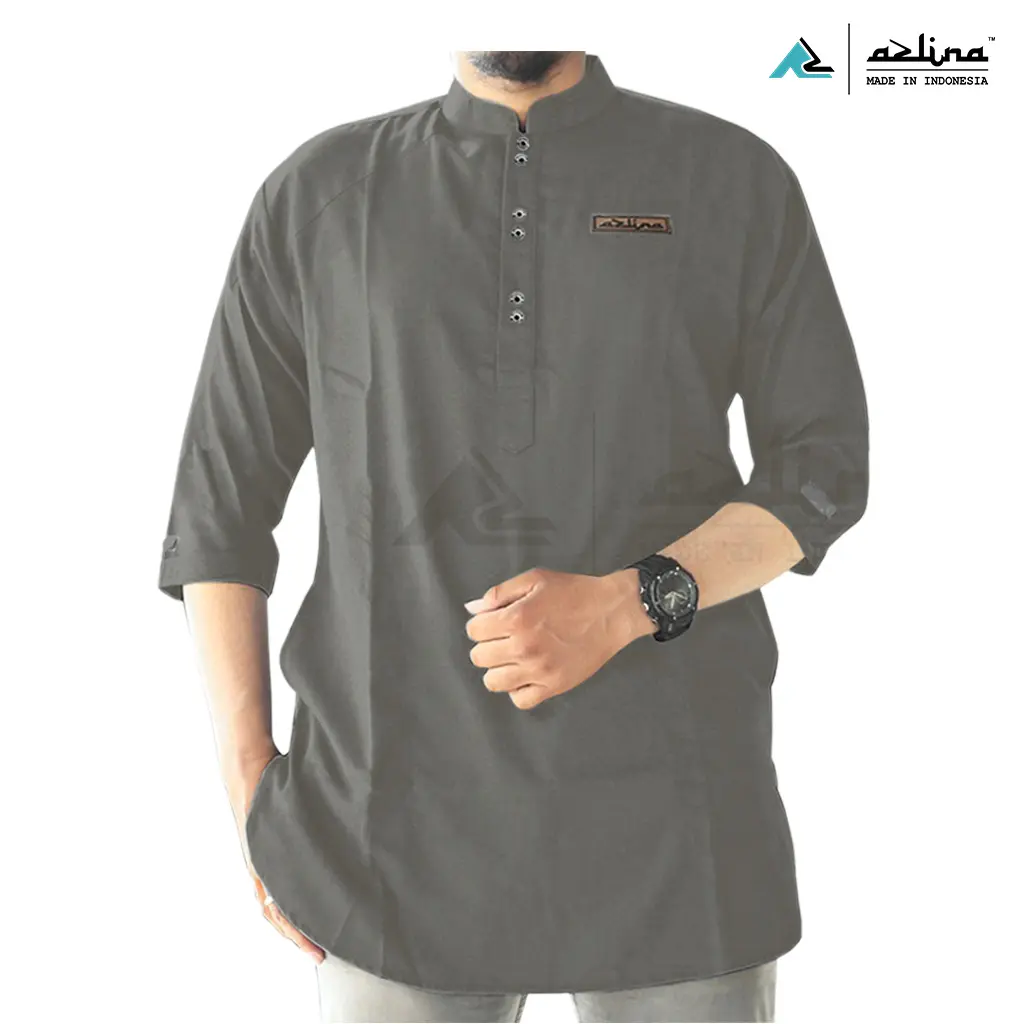 Koko Kurta Pria Dewasa Bahan Katun Madinah Premium Lengan 3/4 Original Azlina Formal Muslim Nyaman Simple Polos Premium Kurta