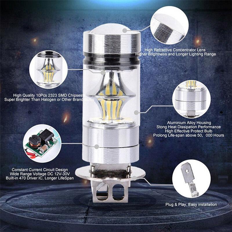 Đèn sương mù LED, FANMAODZ, 100W H3, Bóng đèn lái xe, 12 / 24V, Đèn pha, Phụ kiện ô tô, Thích hợp cho đèn sương mù 2