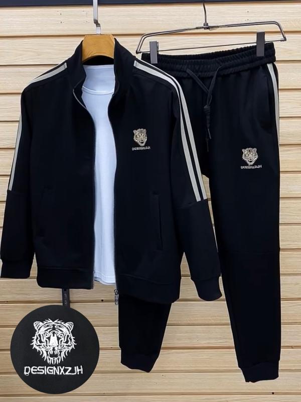 Bộ quần áo thu đông nam, Quần áo thể thao thu đông nam thêu logo hổ in nổi Menswear Polo Có Cổ Top Đen