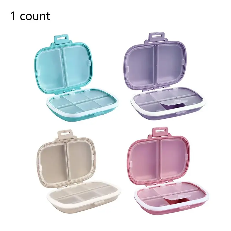 8-compartments Pill Organizer, 1 Count Mini Portable Pill Case, Dustproof Pocket Medicine Storage Box, Home Organizer for Daily Travel 0