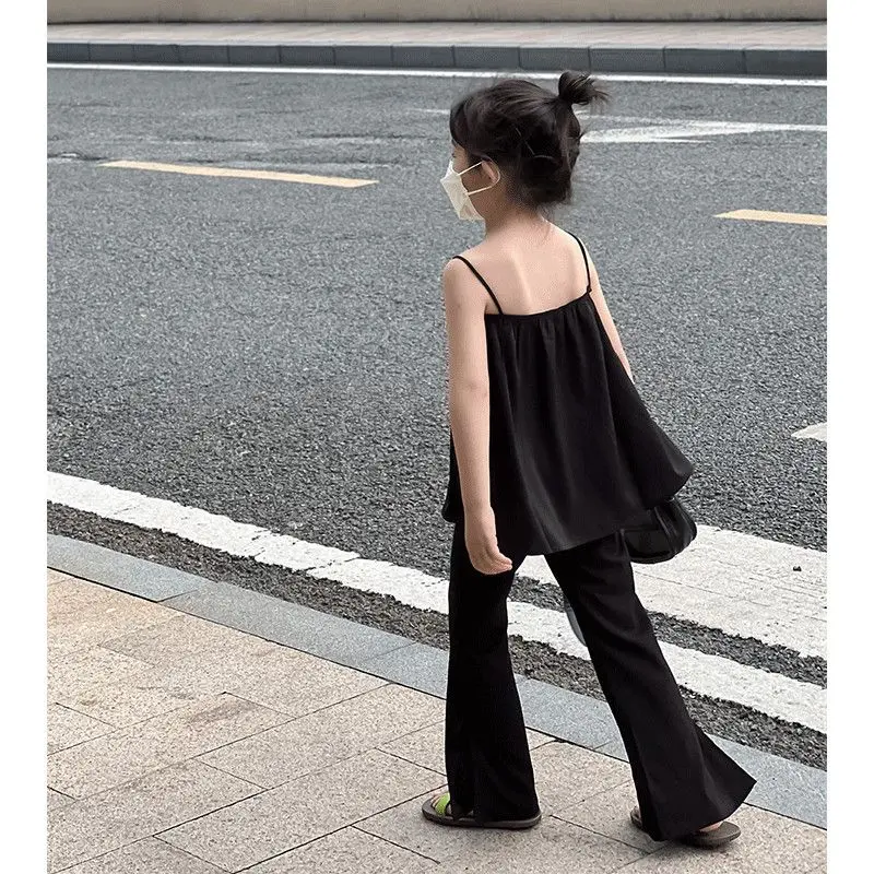 Girls' Summer Suits 2024 New Medium and Large Children's Western Style Sleeveless Vest Split Trousers Children's Summer Wear Fashion Tide