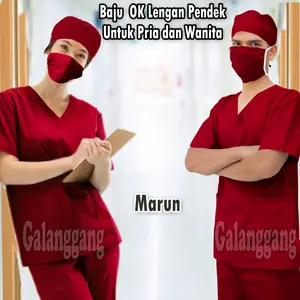 Baju ok Medis Lengan Pendek - Seragam Perawat - Scrub Dokter - Baju Scrub Oka - Bahan American Drill - Model Kekinian - Katun Polos Celana