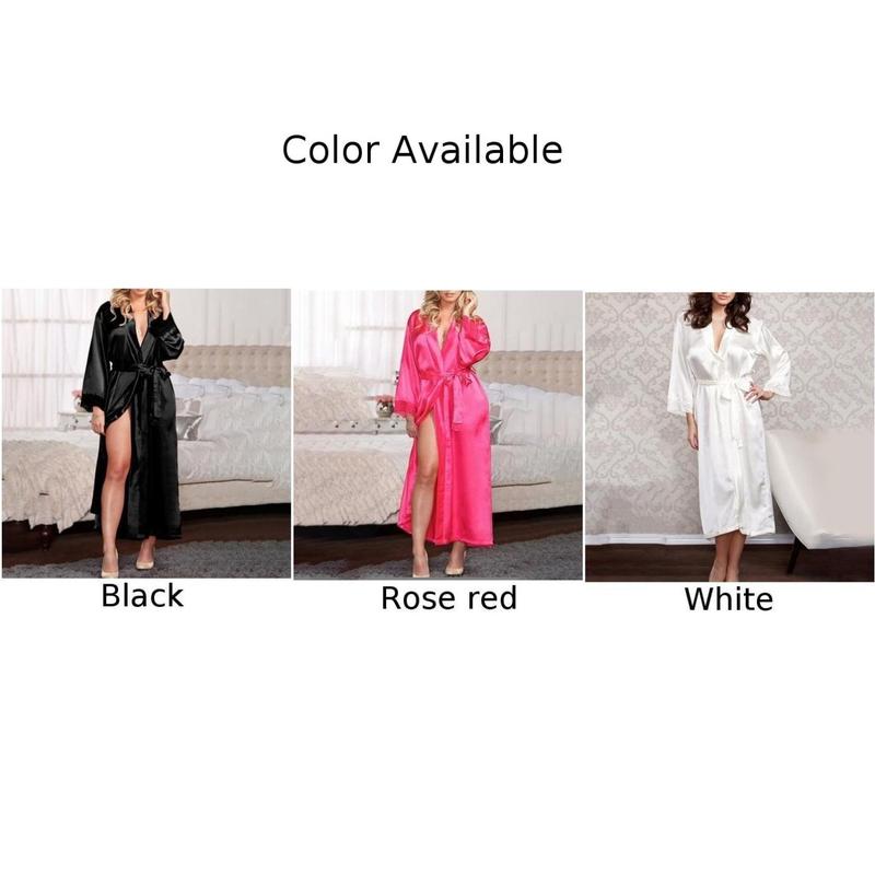 Product Introduction of Women Satin Soft Nightgown Pajamas Home Clothes Bathrobe Gown Robe Nightgown 0