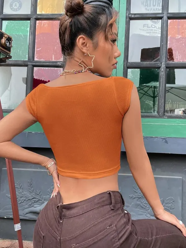 Women's Solid Ribbed Crop Top, Casual Sleeveless Cropped Top for Summer, Fashion Women's Top for Daily Wear 1
