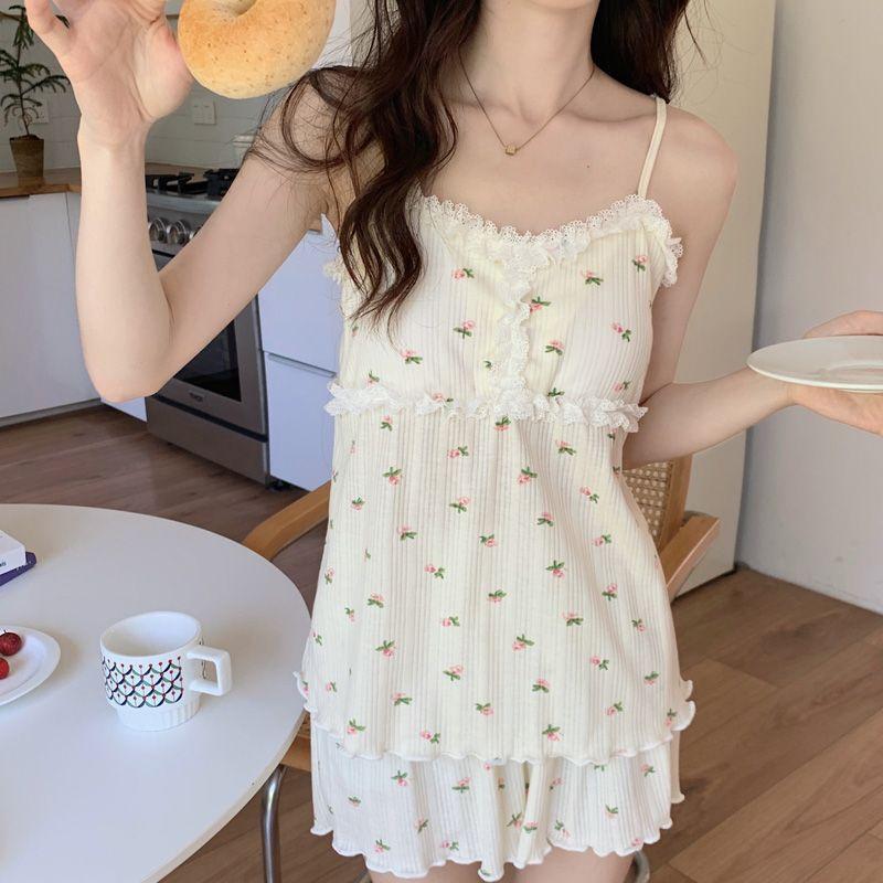 Bộ Đồ Ngủ Quần Đùi Có Dây Đeo, Phong Cách Gợi Cảm, Dành Cho Nữ, Tươi Mới Và Dễ Thương, Phong Cách Công Chúa Ngọt Ngào, Mỏng Với Đệm Ngực, Thích Hợp Mặc Nhà, Bộ Đồ 8