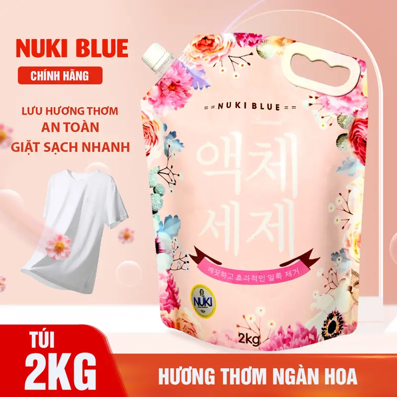 [MUA 2 Lớn TẶNG 2 Nhỏ] Túi nước giặt Hàn Quốc Nuki Blue 2kg - Hương Thảo Mộc, Hương Ngàn Hoa, Lưu hương dịu nhẹ - Làm Sạch 5