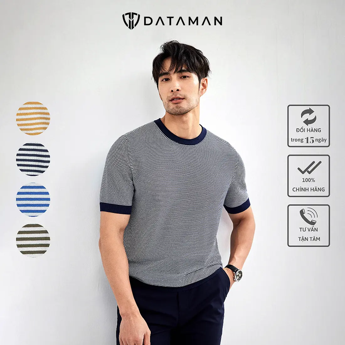 Áo thun dệt kim Mongtoghi len nam kẻ ngang DATA MAN - LCT2315