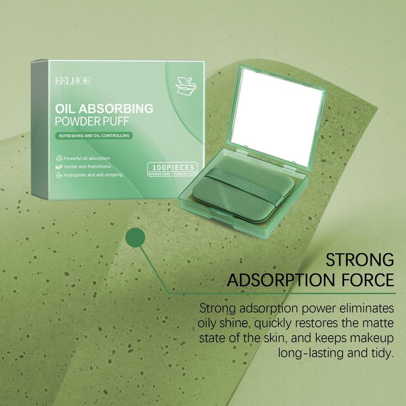Product Introduction of Oil Absorbing Powder Puff With Mirror, 1 Box Portable Compact Oil Absorbing Sheet With Powder Puff, Makeup Tool For Women & Girls 4