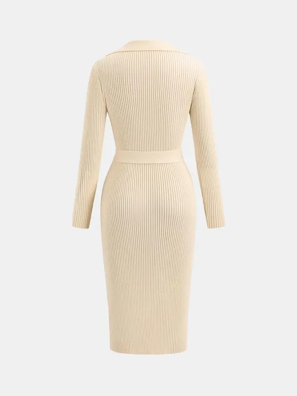 YOZY Women's Solid Button Front Belted Sweater Dress, Casual Long Sleeve V Neck Knit Dress for Fall & Winter, Women's Knitwear for Daily Wear 1