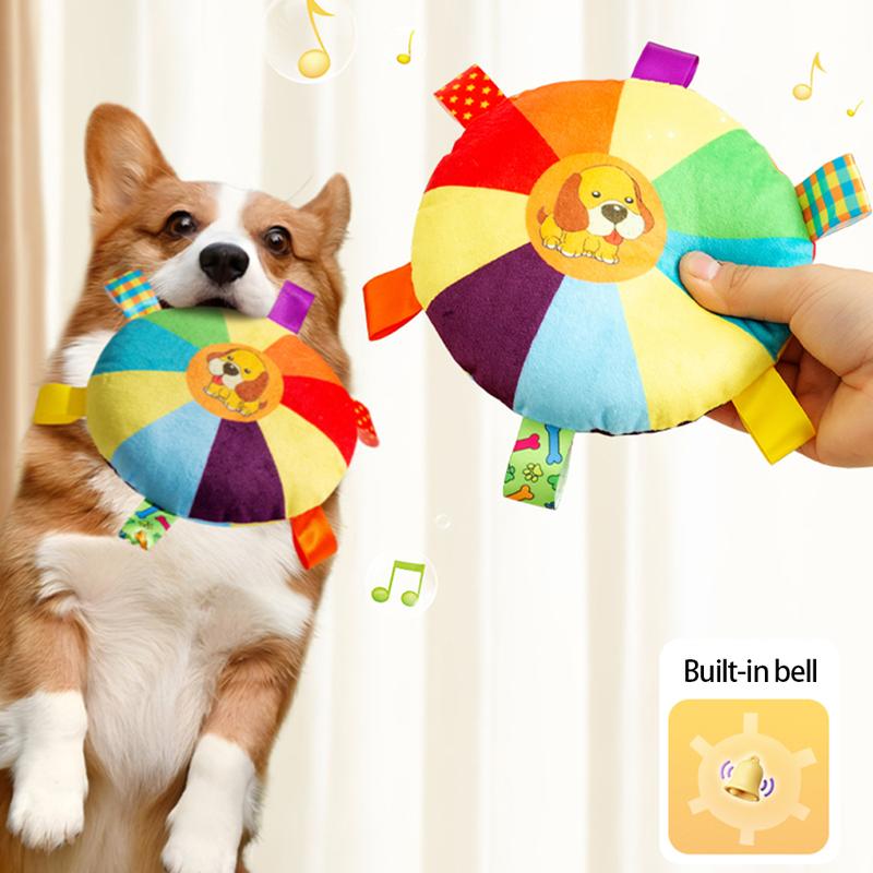 Interactive Flying Disc Dog Toy for Aggressive Chewers Training Decompress Bite Resistant Plush Handle Dog Toys with Bells Pet Supplies #463809 1