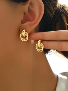 Arete colgantes con diseño de nudo elegante para mujer, arete de botón minimalista y a la moda para fiestas y uso diario, joyería vintage versátil y exquisita para regalo