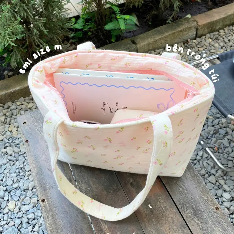 (Túi ko kèm cột ren ) [ Ảnh thật ] Túi tote chần bông đứng form có 3 lớp handmade EMI bag Bé Điệu 3 size 4