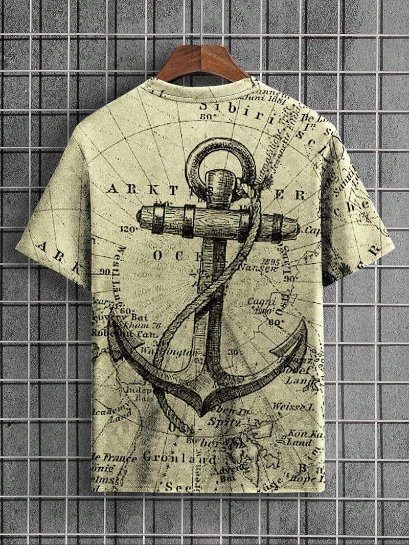 Product Introduction of Men's Letter & Anchor Print Round Neck Tee, Summer Clothes Casual Regular Fit Short Sleeve T-Shirt for Summer, Mens Clothes for Daily Wear 14