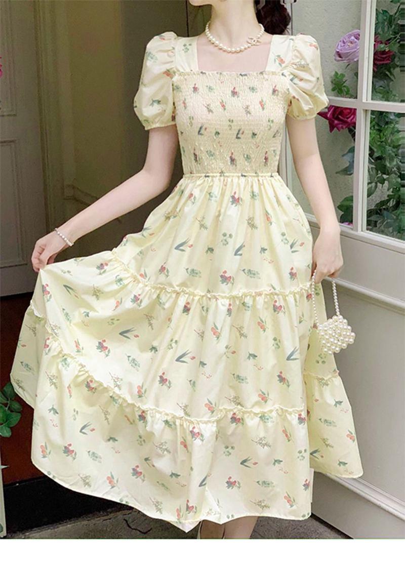 Product Introduction of Váy Hoa Màu Vàng, Phong Cách Hepburn Pháp Nghệ Thuật Và Thanh Lịch, Phong Cách Mori, Váy Mùa Hè Của Phụ Nữ, Che Bụng, Váy Giấu Flab 4