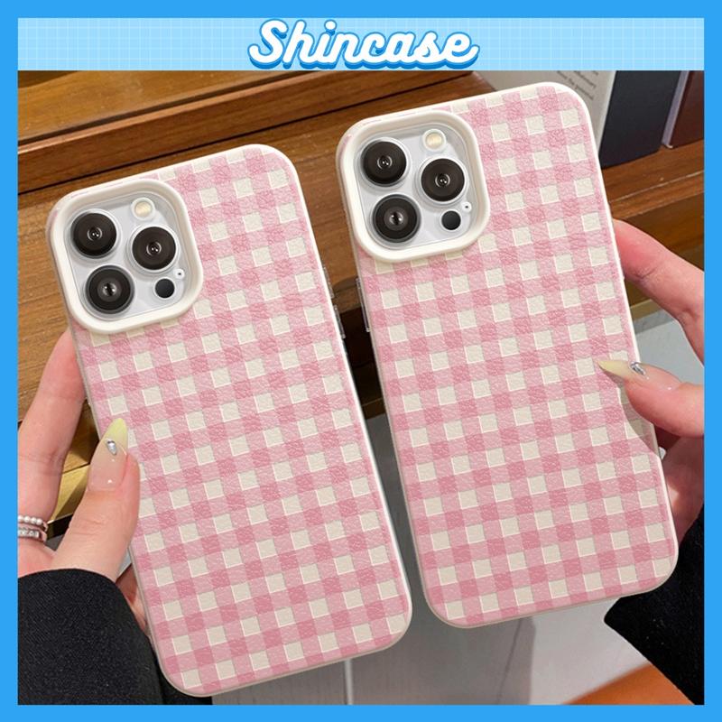 Ốp Lưng iPhone Kẻ Hồng Mềm Hoạ Tiết Da Chống Sốc Chống Bẩn - iP 6 6s 7 8 Plus X Xs Xr 11 12 13 14 15 16 17 Pro Max