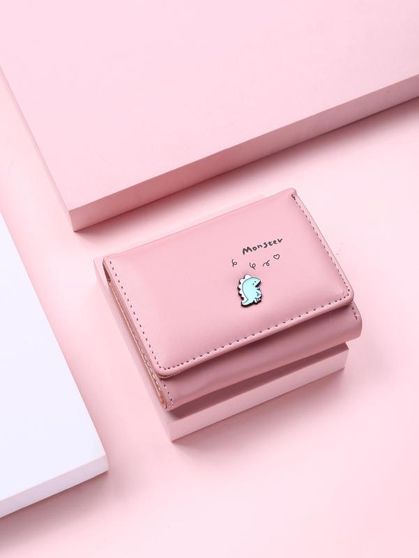 Cute Little Dinosaur Cartoon Short Wallet for Women, Plain Simple Ladies Trifold Small Women Purses, Everyday Purse, Cute Accessories As Gift 3